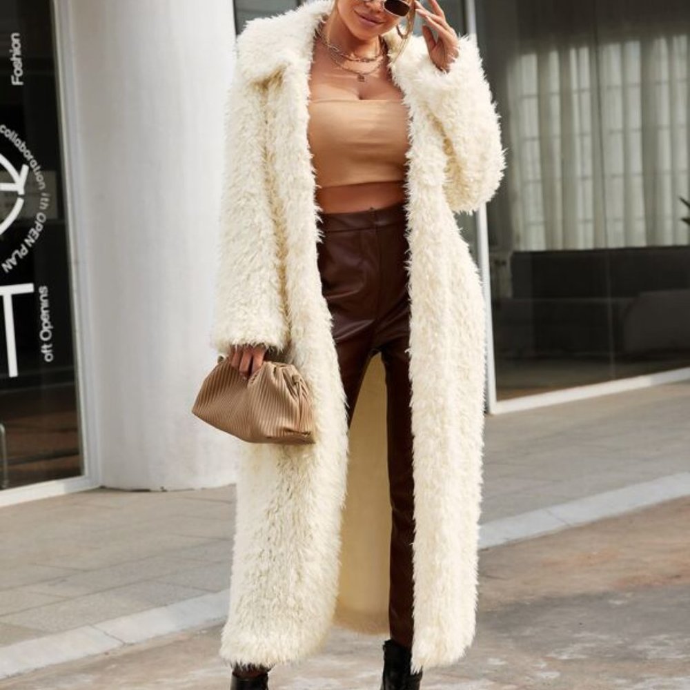 cream faux fur teddy coat